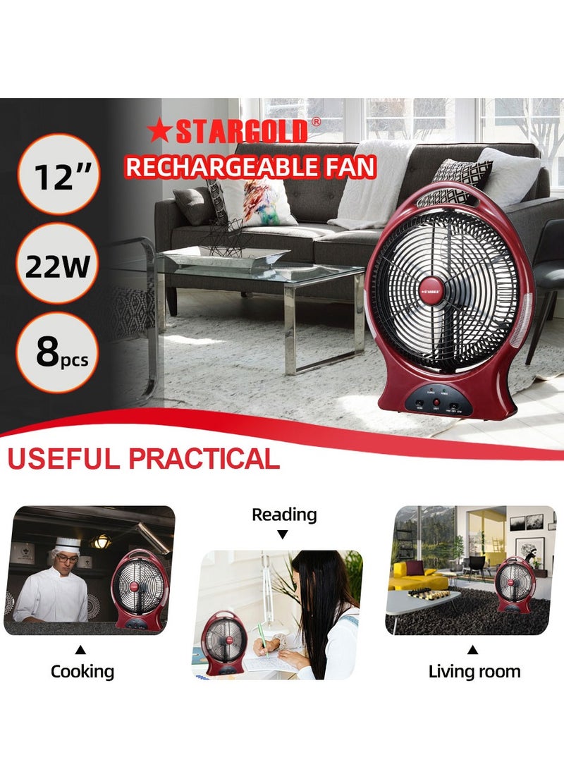 ستارجولد مروحة قابلة لإعادة الشحن 12 بوصة AC / DC تتأرجح مروحة 22 وات مع 8 قطع إضاءة LED فائقة السطوع - Image 2