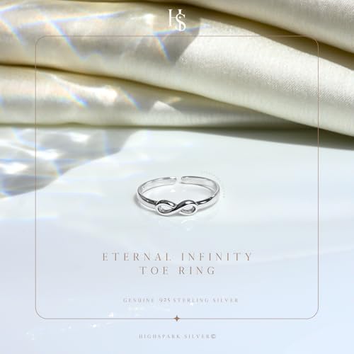 HighSpark Silver Toe Ring for Women | 92.5 Sterling Silver Hypoallergenic Adjustable Toe Rings | Minimal & Elegant Designs - Infinity - Image 3