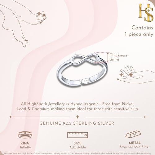 HighSpark Silver Toe Ring for Women | 92.5 Sterling Silver Hypoallergenic Adjustable Toe Rings | Minimal & Elegant Designs - Infinity - Image 2