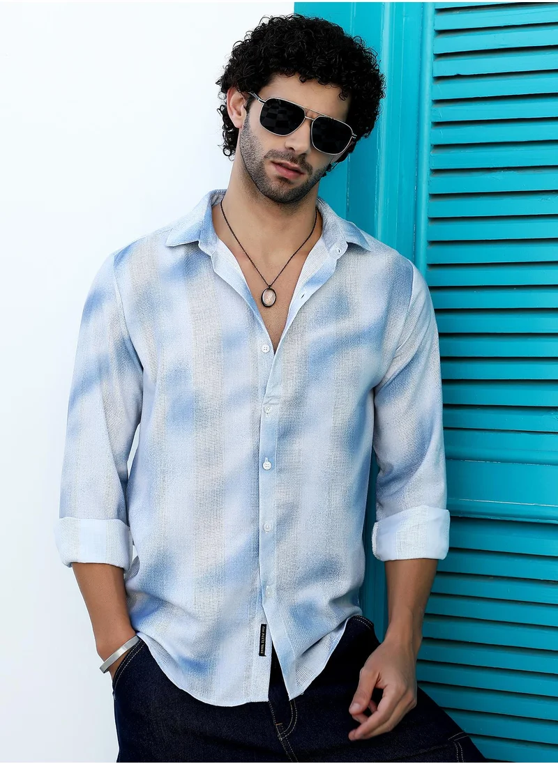 كامبوس سوترا Men's Admiral Blue Dunes-Tactile Regular Shirt