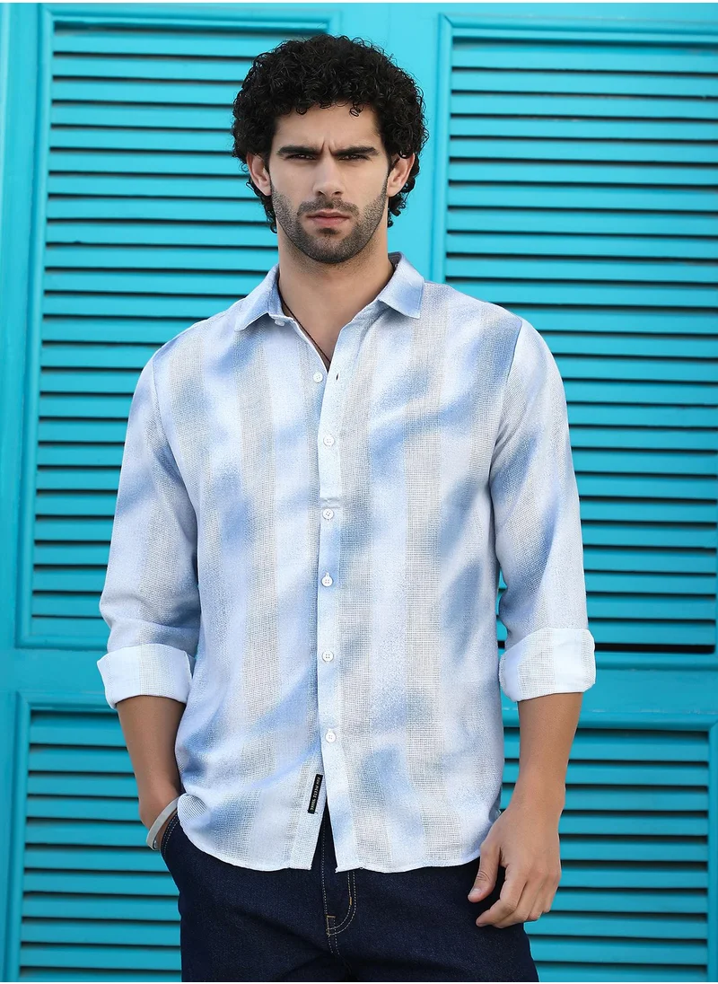 كامبوس سوترا Men's Admiral Blue Dunes-Tactile Regular Shirt