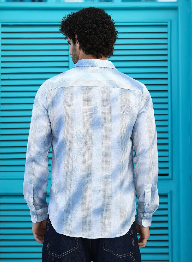 Campus Sutra Men's Admiral Blue Dunes-Tactile Regular Shirt
