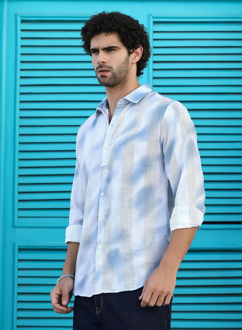 Campus Sutra Men's Admiral Blue Dunes-Tactile Regular Shirt