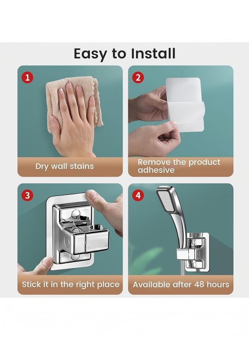 حامل رأس الدش، رأس دش عالمي من البلاستيك، حامل رأس دش محمول، حامل قابل للتعديل، مثبت على الحائط للحمام مع عصا لاصقة - Image 3