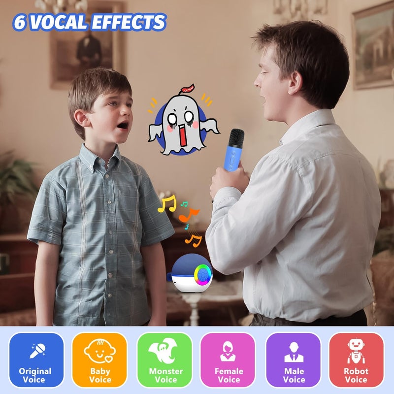 Mgaolo Mini Karaoke Machine for Kids Adults,Portable Bluetooth Speaker with Wireless Microphones,Gift Toys with MP3 Player for Boys Girls 3-12 Year Old Birthday Family Home Party Present (Blue) - Image 3