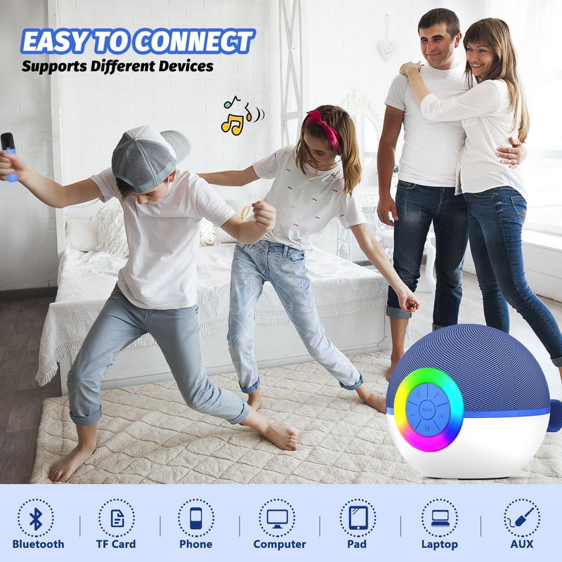 Mgaolo Mini Karaoke Machine for Kids Adults,Portable Bluetooth Speaker with Wireless Microphones,Gift Toys with MP3 Player for Boys Girls 3-12 Year Old Birthday Family Home Party Present (Blue) - Image 5
