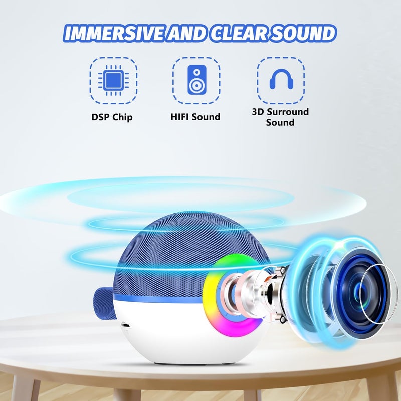 Mgaolo Mini Karaoke Machine for Kids Adults,Portable Bluetooth Speaker with Wireless Microphones,Gift Toys with MP3 Player for Boys Girls 3-12 Year Old Birthday Family Home Party Present (Blue) - Image 2