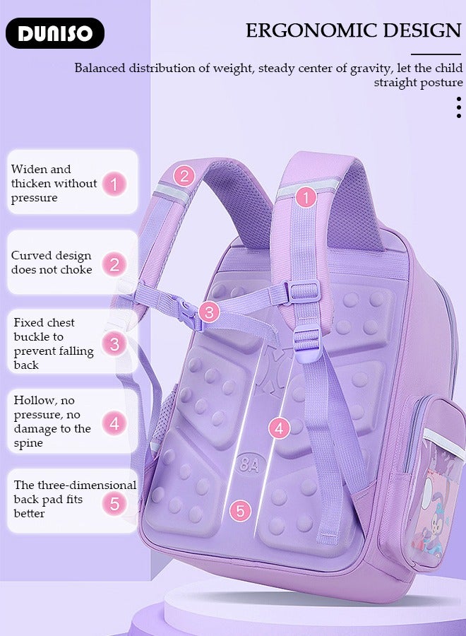 DUNISO Kids School Backpack, Large Capacity Backpack for Girls, Lightweight Schoolbag for Teen Girls Bookbag, Watrer Resistant Bookbag for Elementary Primary School Durable Multi-Compartment Daypack for Children Grades 3-6 - Image 5