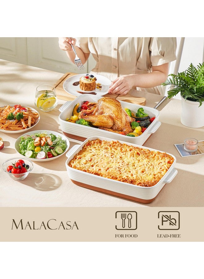 MALACASA Baking Dish 4.8 Qt Ceramic Casserole & Lasagna Pan, 9x13 Inch Deep Rectangular Oven Safe Dish with Handles for Baking, Roasting, Serving (Khaki & White) - Series Tara - Image 3