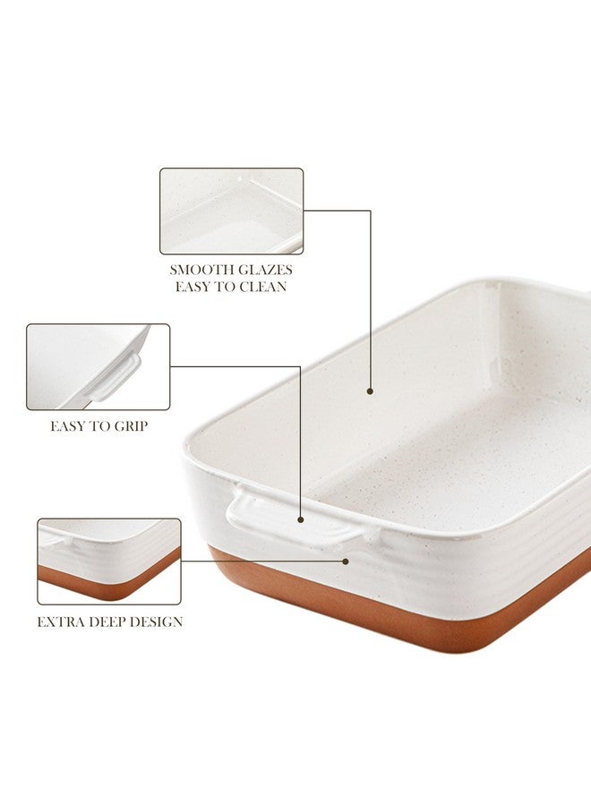 MALACASA Baking Dish 4.8 Qt Ceramic Casserole & Lasagna Pan, 9x13 Inch Deep Rectangular Oven Safe Dish with Handles for Baking, Roasting, Serving (Khaki & White) - Series Tara - Image 5