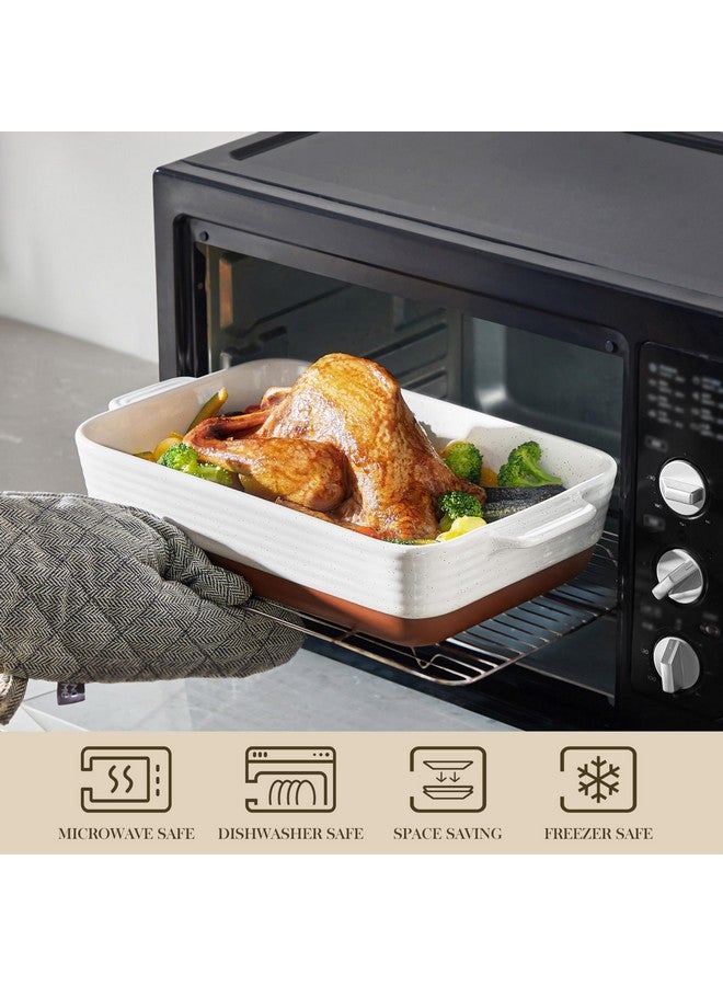 MALACASA Baking Dish 4.8 Qt Ceramic Casserole & Lasagna Pan, 9x13 Inch Deep Rectangular Oven Safe Dish with Handles for Baking, Roasting, Serving (Khaki & White) - Series Tara - Image 4