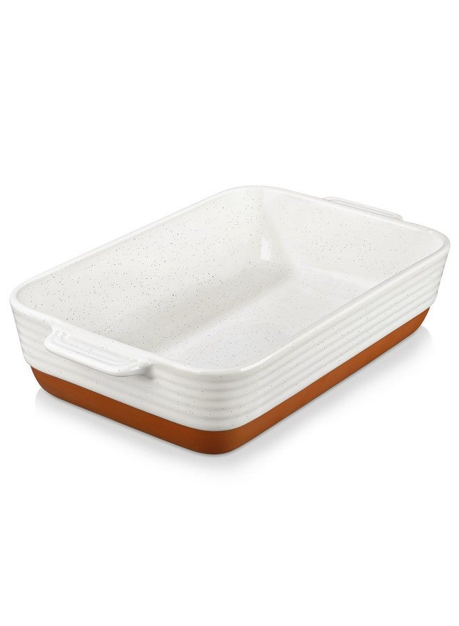 MALACASA Baking Dish 4.8 Qt Ceramic Casserole & Lasagna Pan, 9x13 Inch Deep Rectangular Oven Safe Dish with Handles for Baking, Roasting, Serving (Khaki & White) - Series Tara - Image 1