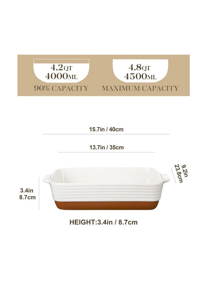 MALACASA Baking Dish 4.8 Qt Ceramic Casserole & Lasagna Pan, 9x13 Inch Deep Rectangular Oven Safe Dish with Handles for Baking, Roasting, Serving (Khaki & White) - Series Tara - Image 2