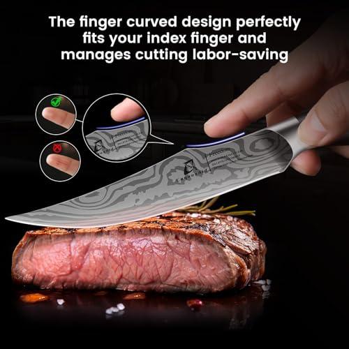 CoquusAid Steak Knives Set of 6, 4.8 Inch Non Serrated Razor-Sharp Durable Dinner knives with Rest, German Stainless Steel Damascus Pattern Full Tang Forged, Rust Resistant & Easy to Maintain - Image 3