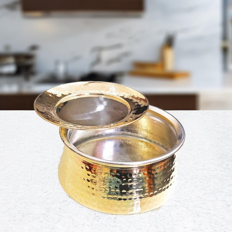 Sanskriti Decor Pure Brass Hammered Lagan Handi for Cooking with Lid & Kalai Inside | Pital Brass Degchi for Cooking | Brass Utensils for Kitchen | Width-14 cm, Height-8 cm (Weight-600 GMS) - Image 5