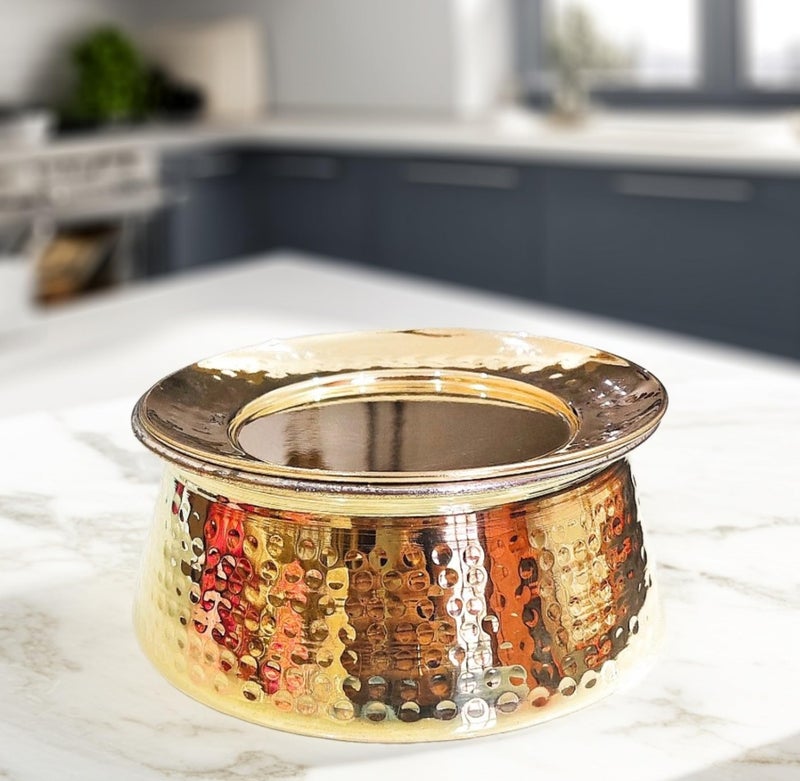 Sanskriti Decor Pure Brass Hammered Lagan Handi for Cooking with Lid & Kalai Inside | Pital Brass Degchi for Cooking | Brass Utensils for Kitchen | Width-14 cm, Height-8 cm (Weight-600 GMS) - Image 4