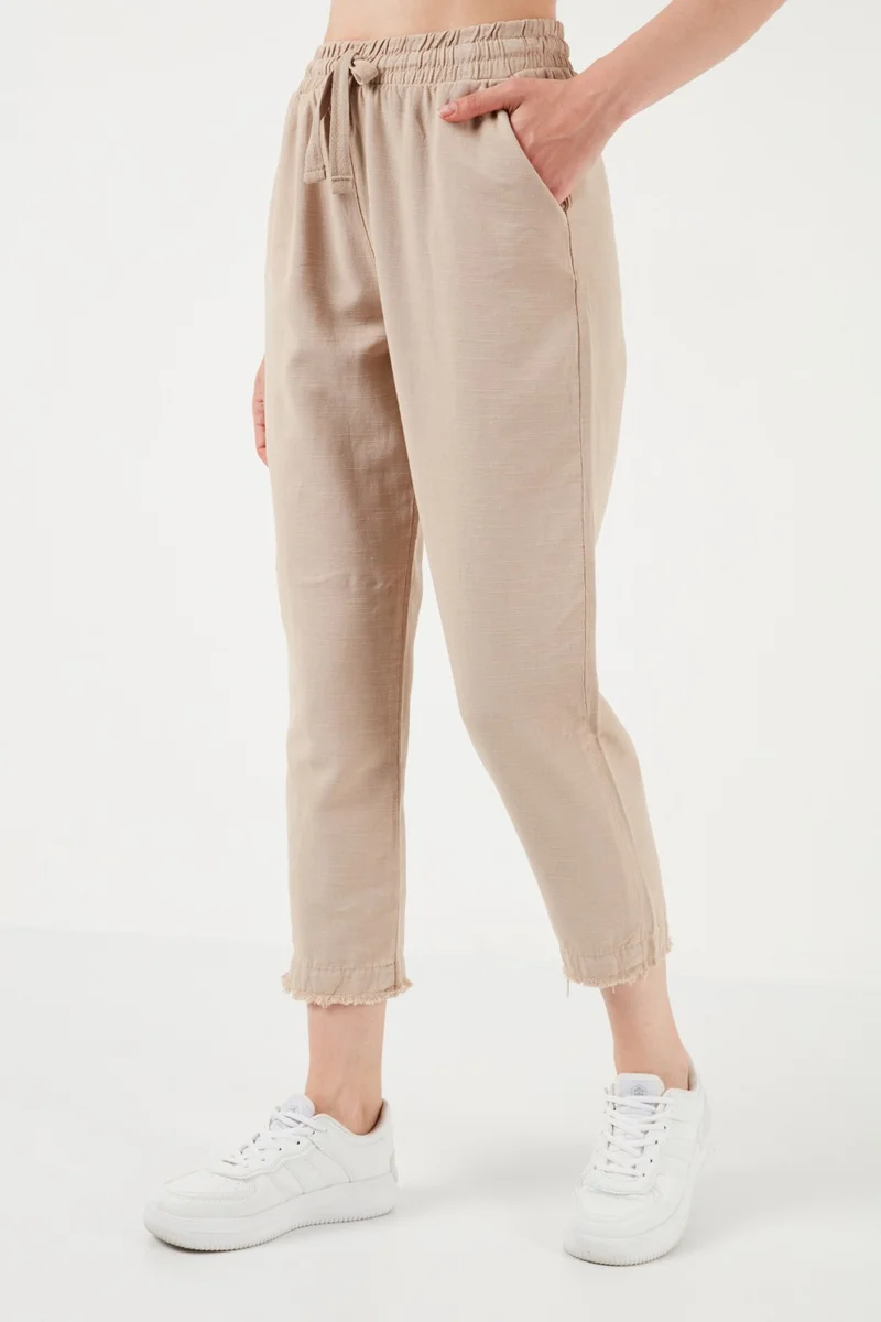 Lela Cotton Waist Tie High Waist Linen Look Short Leg Trousers Women's Trousers 668YP5134