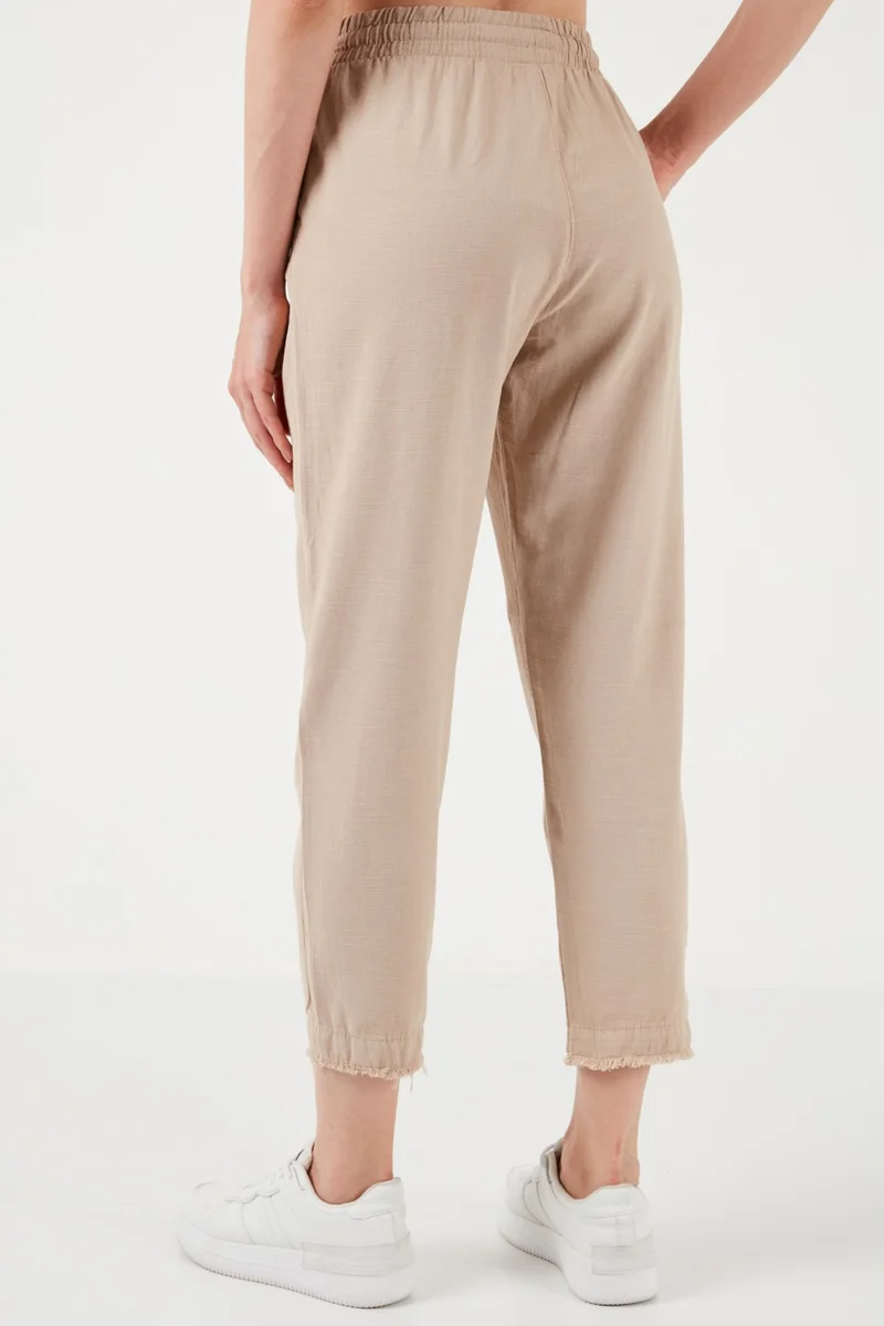 Lela Cotton Waist Tie High Waist Linen Look Short Leg Trousers Women's Trousers 668YP5134
