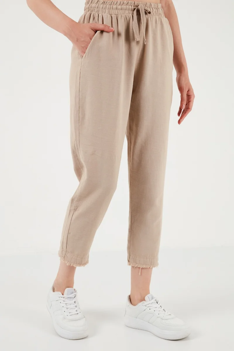 Lela Cotton Waist Tie High Waist Linen Look Short Leg Trousers Women's Trousers 668YP5134