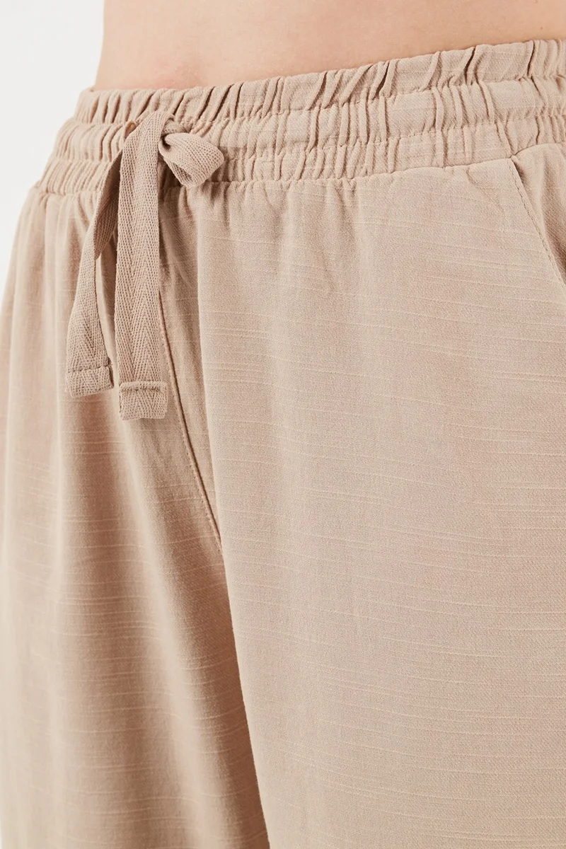 Lela Cotton Waist Tie High Waist Linen Look Short Leg Trousers Women's Trousers 668YP5134