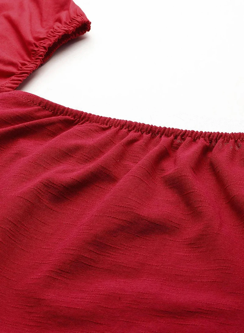 بينيا كولادا PINACOLADA Women's Solid Red Regular Fit Top For Casual Wear | Square Neck | Short Sleeve | Top Crafted With Regular Sleeve, Comfort Fit & High-Performance For Everyday Wear