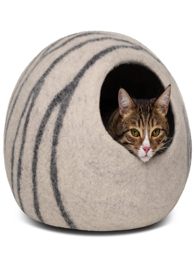 MEOWFIA كهف سرير القطط المصنوع من اللباد الفاخر من MEOWFIA - سرير مصنوع يدويًا من صوف ميرينو 100% للقطط والقطط الصغيرة (متوسط، رمادي فاتح) - Image 1