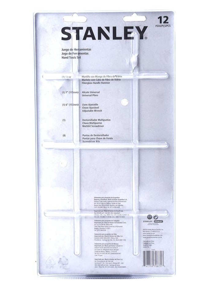Stanley 12-Piece Hand Tool Set Made From Premium, Corrosion-Resistant Materials, Precisely Designed For Durability And Intensive Use. - Image 2