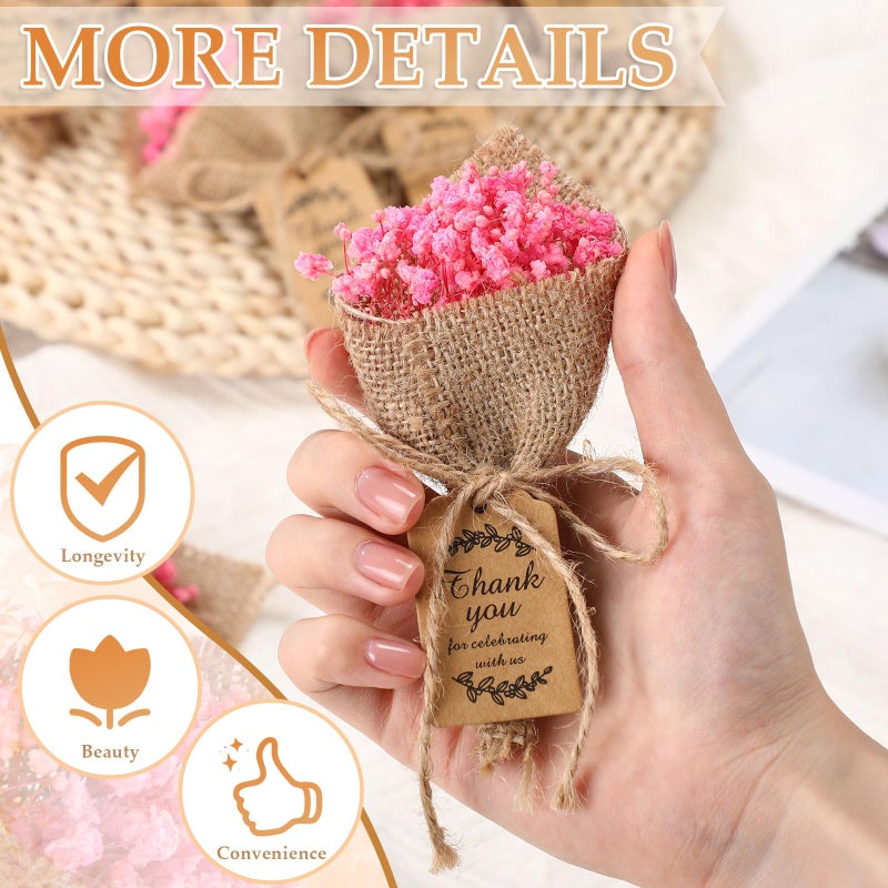 Kingdder 24 Pcs Mini Magnet Dried Flower Bouquets Baby Shower Favors for Guests Rustic Babys Breath Bridal Shower Wedding Baptism Favors with Thank You Cards Return Gifts Wedding Souvenir(Pink) - Image 3
