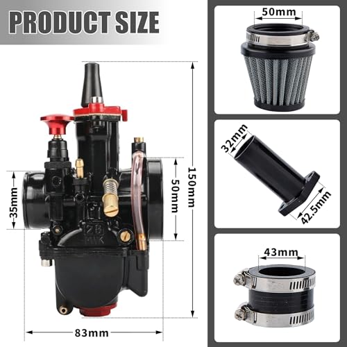 QXBER PWK28mm Carburetor Kit for Predator 212, Upgrade for Coleman Predator 196cc 212cc 224cc Engine, Baja Warrior MB200 KT196 GX160 6.5hp Engine with Intake Manifold 48mm Air Filter - Image 2