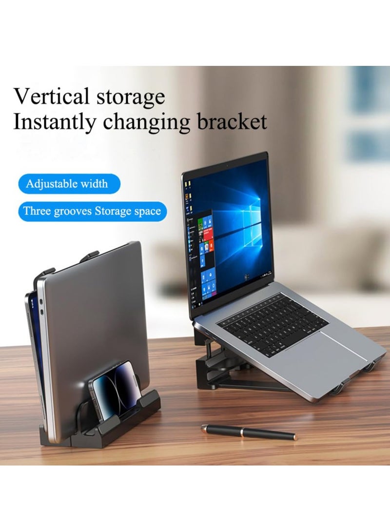 Aideli 3-Slot Vertical Laptop Stand – Space-Saving Upright Holder & Dual Laptop Stand | Desk Organizer for Laptops, Tablets & Pads - Image 2