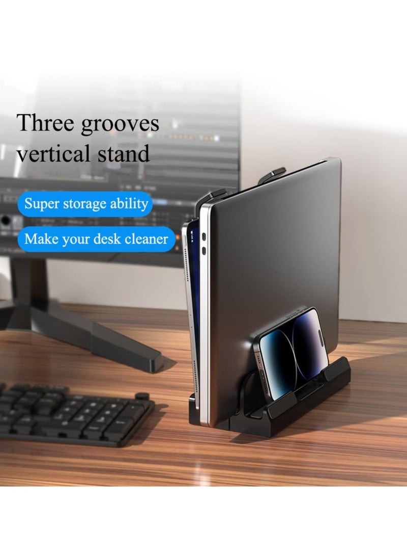Aideli 3-Slot Vertical Laptop Stand – Space-Saving Upright Holder & Dual Laptop Stand | Desk Organizer for Laptops, Tablets & Pads - Image 3