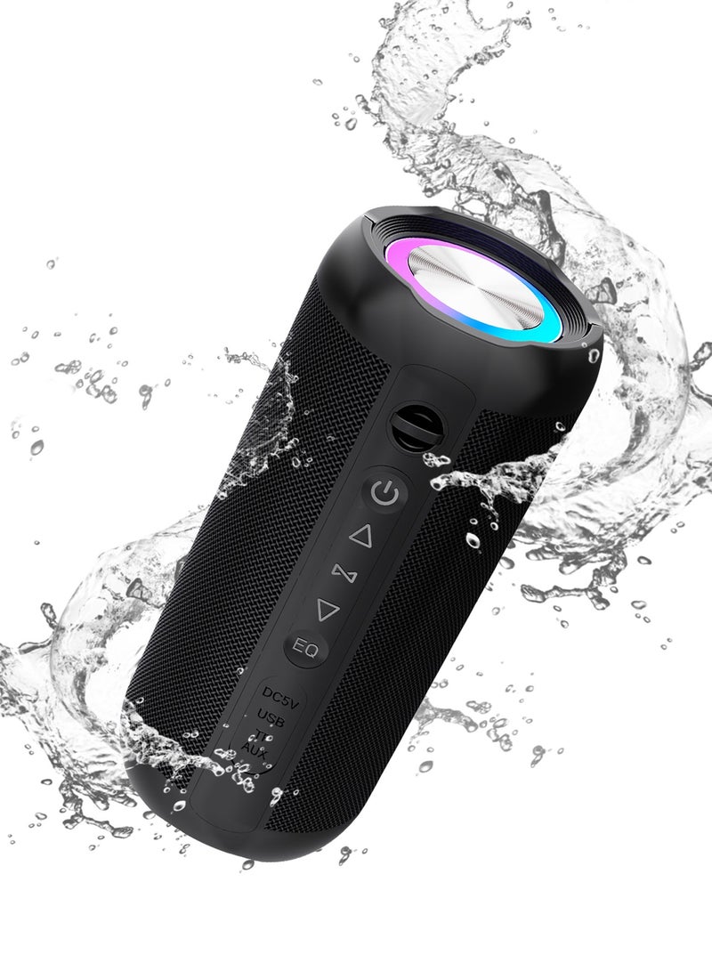 HUO JI M13 Portable Bluetooth Speaker, IP66 Waterproof 30W Bass, 16H Playtime & TWS Pairing, 360° 3D Sound with RGB Lights, Outdoor Speaker for Pool, Beach, Camping - Image 1