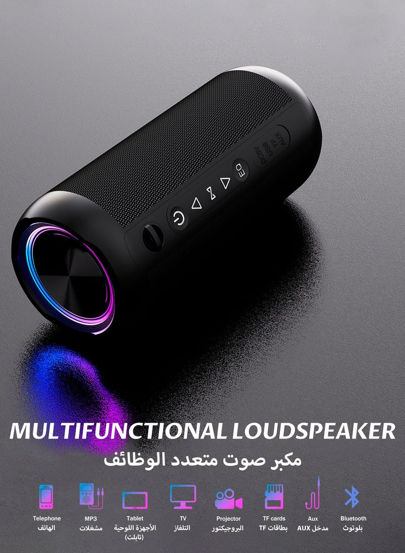 HUO JI M13 Portable Bluetooth Speaker, IP66 Waterproof 30W Bass, 16H Playtime & TWS Pairing, 360° 3D Sound with RGB Lights, Outdoor Speaker for Pool, Beach, Camping - Image 2