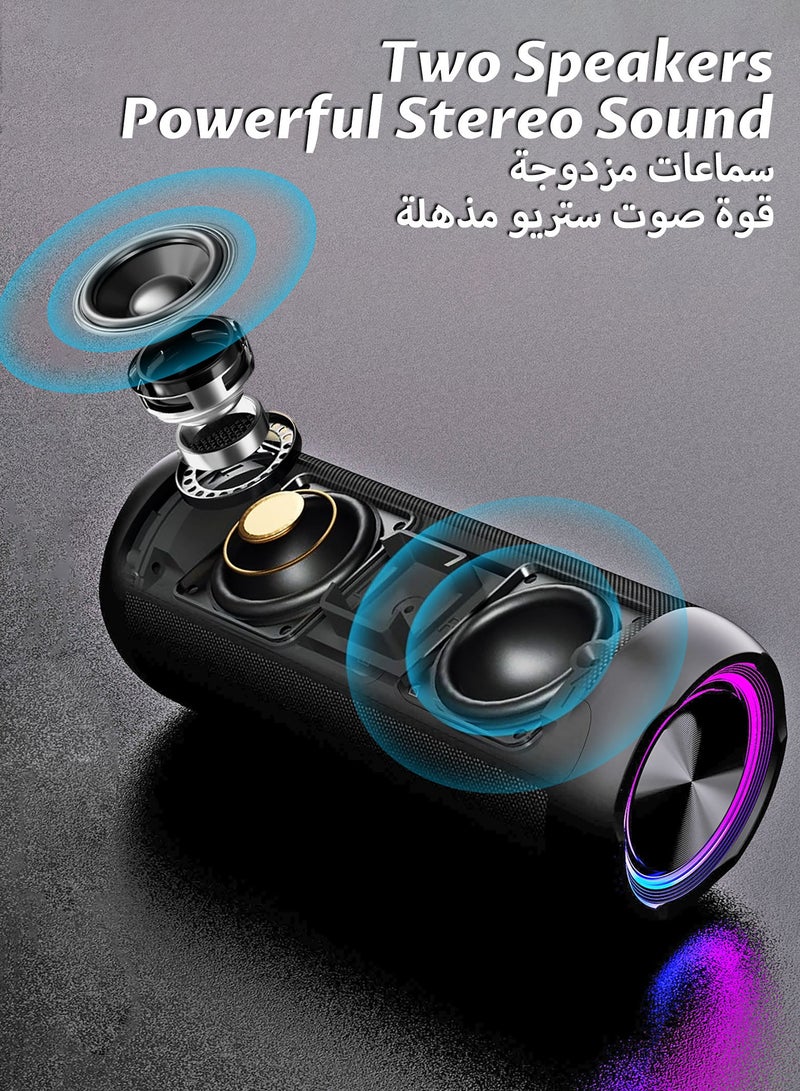 HUO JI M13 Portable Bluetooth Speaker, IP66 Waterproof 30W Bass, 16H Playtime & TWS Pairing, 360° 3D Sound with RGB Lights, Outdoor Speaker for Pool, Beach, Camping - Image 3