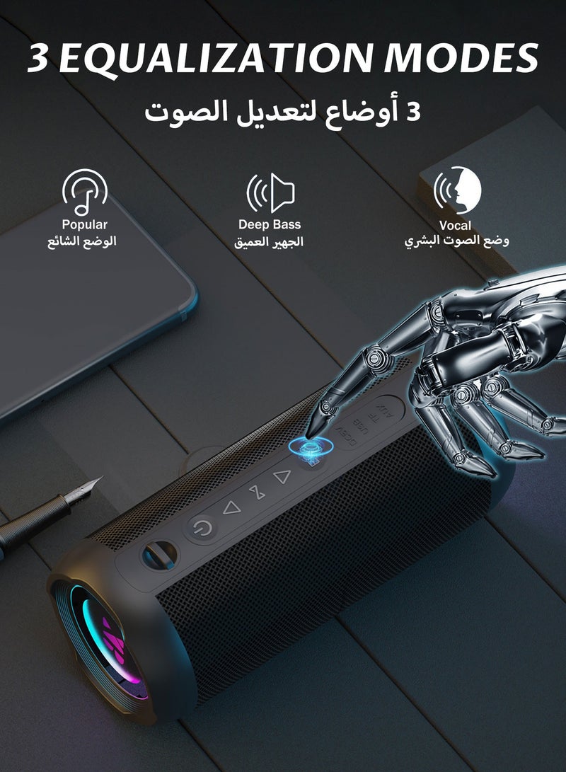 HUO JI M13 Portable Bluetooth Speaker, IP66 Waterproof 30W Bass, 16H Playtime & TWS Pairing, 360° 3D Sound with RGB Lights, Outdoor Speaker for Pool, Beach, Camping - Image 4