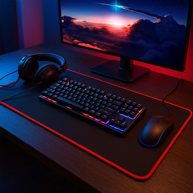 MasiBloom Large Gaming Mouse Pad Mat 11.8x23.6 Inches with Red String Stitched Edge Non-Slip Rubber Base Washable Resilient for Office Home Computers Laptop Table Mouse Pads Mats Accessory - Image 2