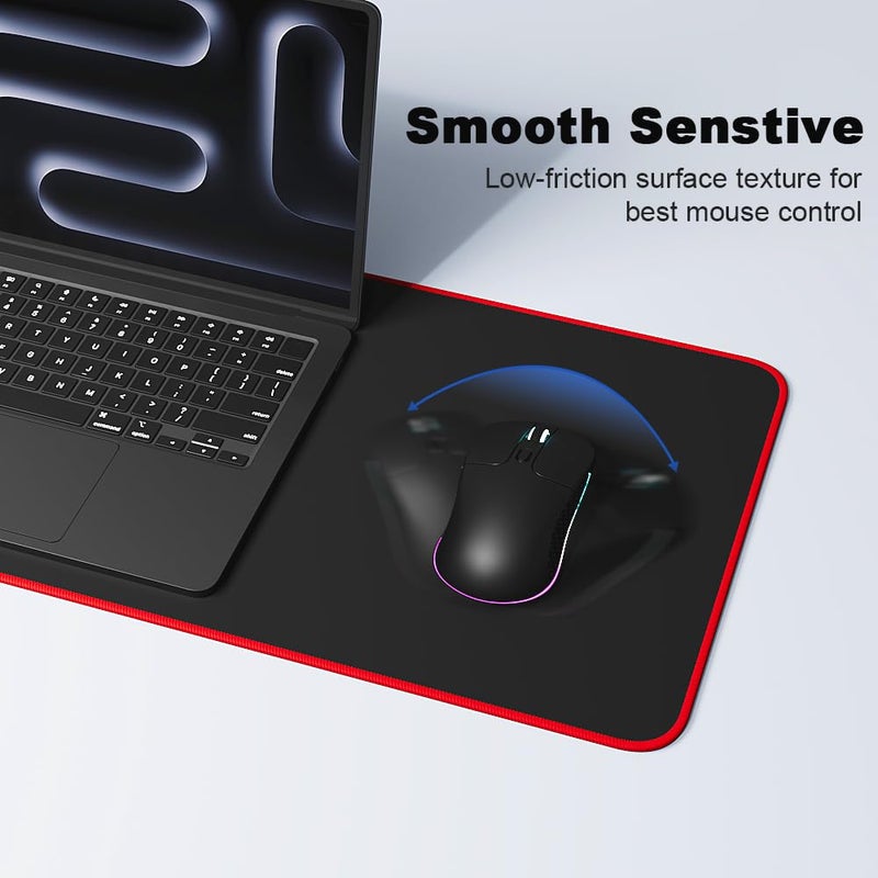 MasiBloom Large Gaming Mouse Pad Mat 11.8x23.6 Inches with Red String Stitched Edge Non-Slip Rubber Base Washable Resilient for Office Home Computers Laptop Table Mouse Pads Mats Accessory - Image 5