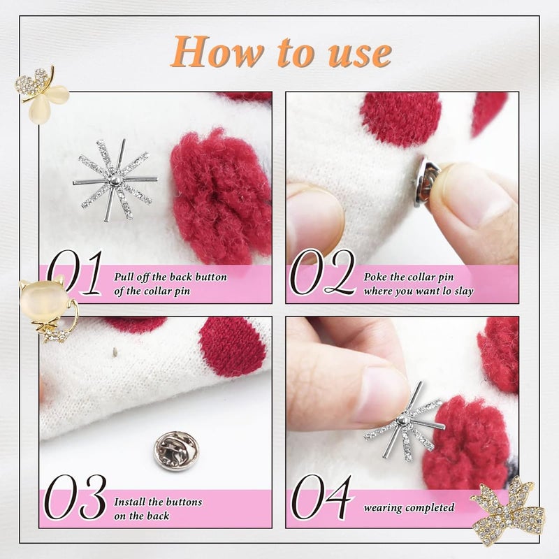 HANNEA® 7pcs Shirt Brooch for Women Crystal Opal Brooch Pins Four Leaf Clover Cover Up Safety Brooches for Shawl, Sweater, Dress, Hat, Bag Decor - Image 3