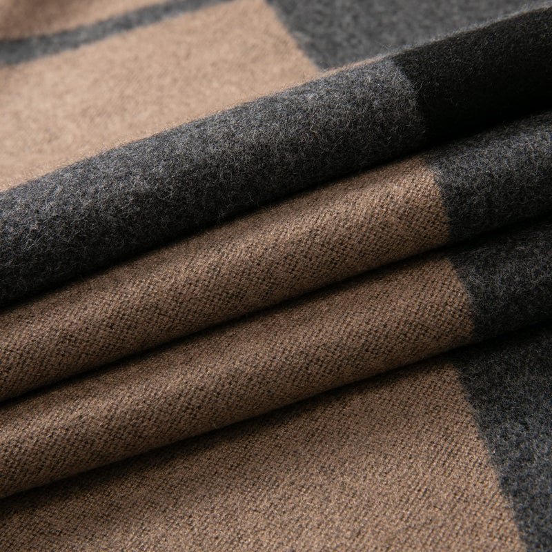 Lindoro Men's Cozy Tartan Check Merino Wool Scarf, Long Warm Lightweight Winter Classic Scarves w/Gift Box (Camel Black Checked) - Image 4