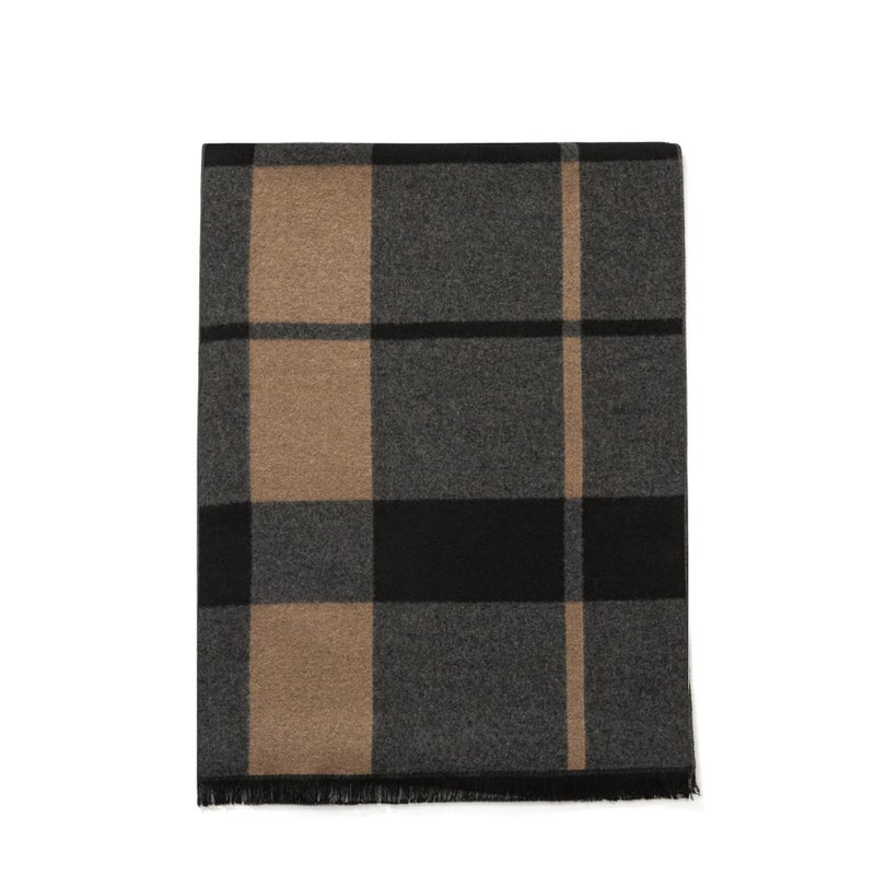 Lindoro Men's Cozy Tartan Check Merino Wool Scarf, Long Warm Lightweight Winter Classic Scarves w/Gift Box (Camel Black Checked) - Image 2