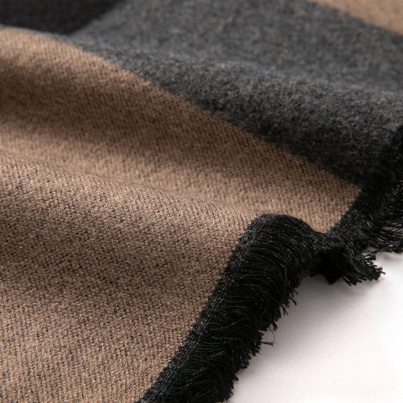 Lindoro Men's Cozy Tartan Check Merino Wool Scarf, Long Warm Lightweight Winter Classic Scarves w/Gift Box (Camel Black Checked) - Image 3