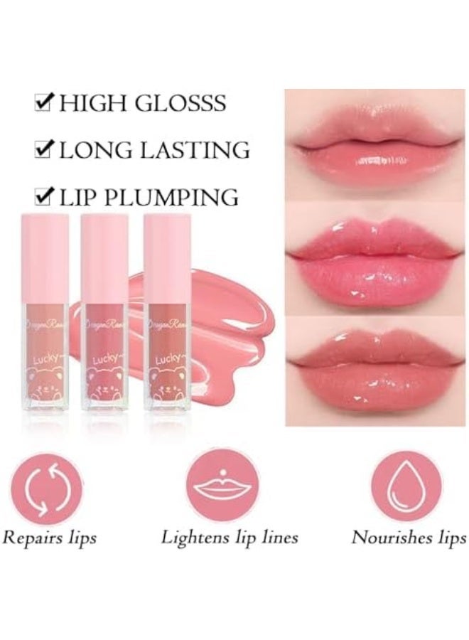 Dragon Ranee 3 Pcs Mini Lip Gloss Set, Tinted Plumping Glow Oil for Teenage Girls and Women, Cute Hydrating Mirror Gloss, Non-Sticky Long Lasting Moisturizing (Set-C) - Image 2