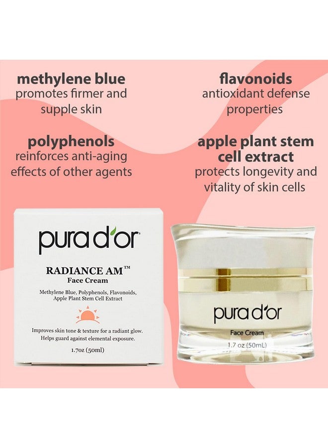 Pura d'or 1.7 Oz Radiant Glow Am Face Cream - Methylene Blue, Polyphenols, Flavonoids, Apple Stem Cell Extract - Aloe Vera Base Anti-Aging Morning Moisturizer - Daily Facial Treatment For Women & Men - Image 1