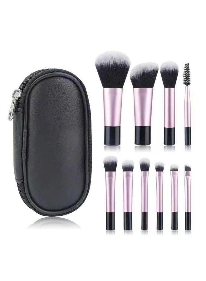 10 قطع مجموعة فرش مكياج محمولة مع حقيبة فرش مكياج محمولة بحجم مناسب للسفر فرش مكياج احترافية للنساء والفتيات