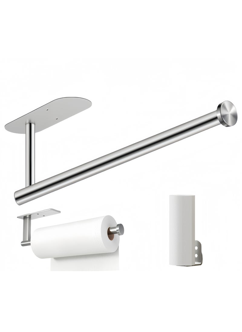 Generic - Stainless Steel Kitchen Paper Towel Holder, Cabinet Under Cabinet Dispenser, Wall Mounted Paper Roll, Bathroom Toilet Paper Holder, Hanging Towel Rack Hanger Holder, Self-Adhesive or Drilled, Silver 13.1"/33.5cm - Image 1