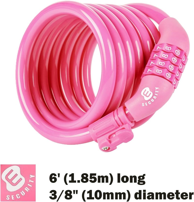 ETRONIC Bike Lock M6, Cable Lock 6 Feet Long Coiled Security Resettable Combo Combination Lock Bicycle Lock with Mounting Bracket - Image 3