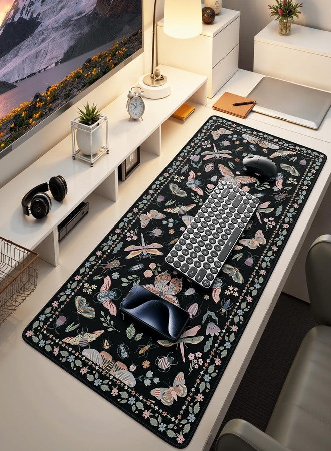 iCasso Black Large Mouse Pad, Desk Matt for Desktop, XXL Desk Mat for Keyboard and Mouse, Anti-Slip Big Mousepad Computer Mat with Stitched Edges(Insects) - Image 1
