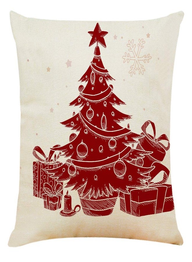 Ogrmar 4PCS 18"x18" Throw Pillow Covers Christmas Decorative Couch Pillow Cases Cotton Linen Square Cushion Cover for Sofa, Couch, Bed (Red and Beige) - Image 3