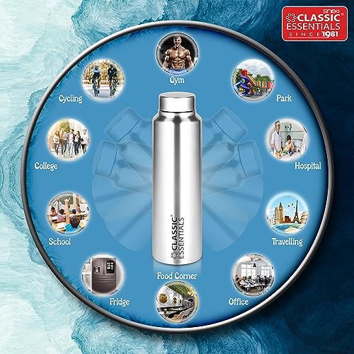 CLASSIC ESSENTIALS Spring Stainless Steel Single Walled Fridge Water Bottle (1000ml,Silver) Leakproof BPA free Lids,Great For Travel,Picnic,Camping Etc. - Image 5