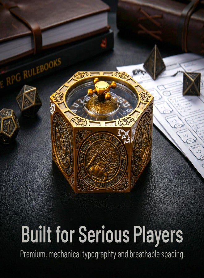 FTNNGIME مجموعة نرد معدنية دوارة 7 في 1 لألعاب تقمص الأدوار Dungeons and Dragons - قرص روليت دوار D20 علوي + أقراص جانبية متعددة الأوجه (D4 D6 D8 D10 D12 D%) - هدية ملحق ألعاب متينة (ذهبي) - Image 5
